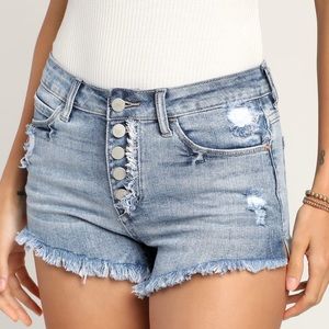 Lulu’s the Magnetic Energy light wash jeans shorts with button fly Lulus